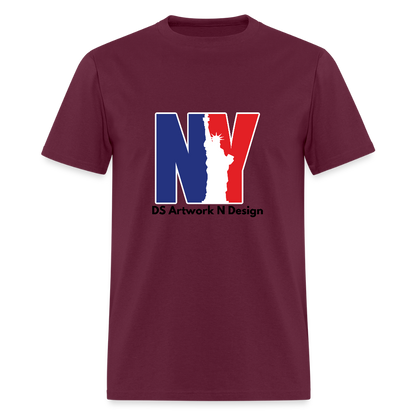 NY - Blue and Red Tee - burgundy