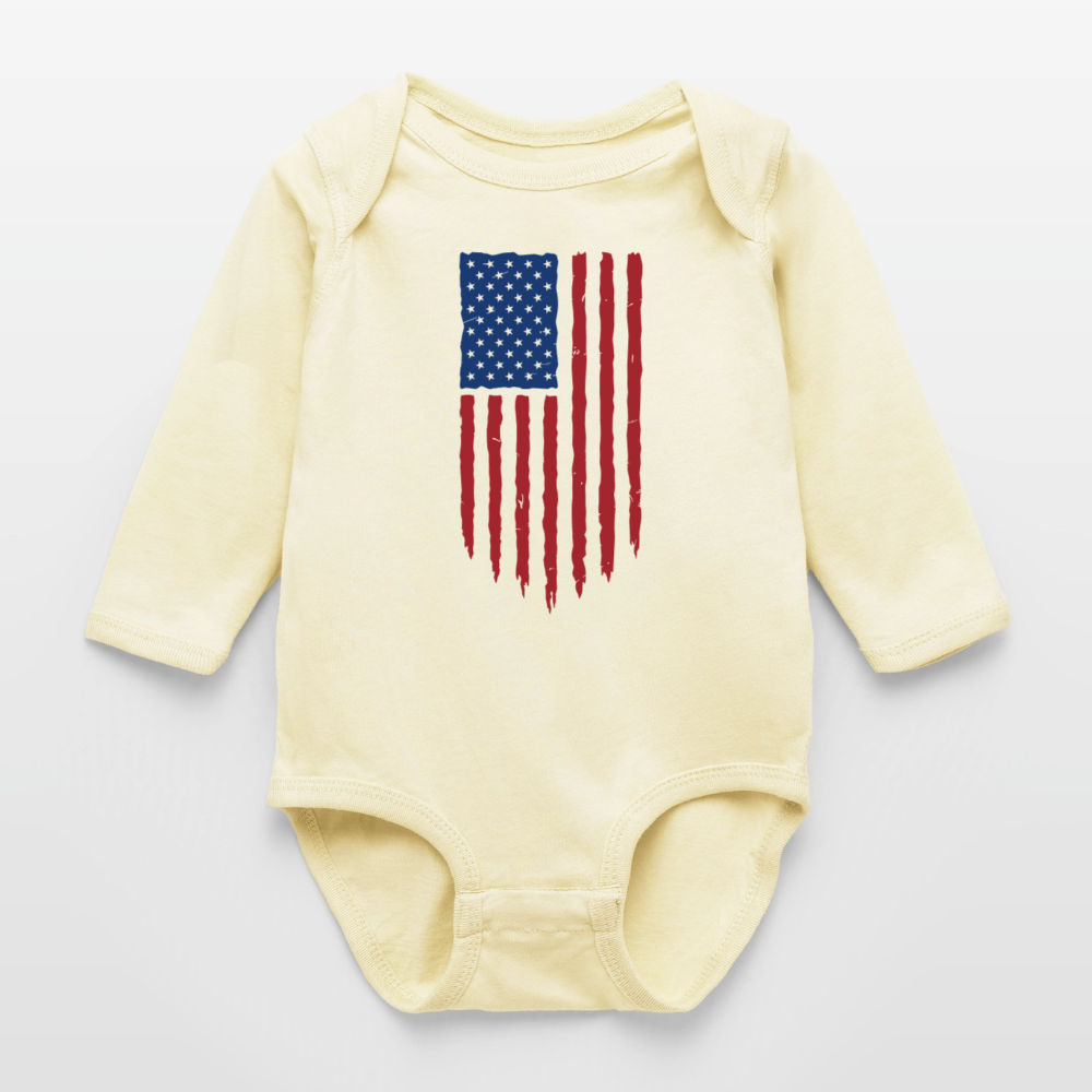 USA flag - Organic Long Sleeve Baby Bodysuit - natural
