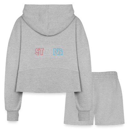 Stay Strong - Cropped Hoodie & Jogger Short Set - heather gray