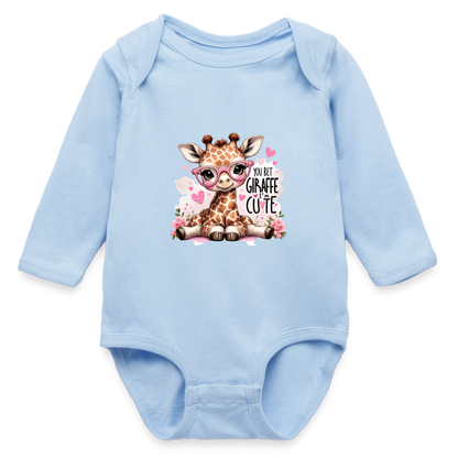 Cute Giraffe - Girl's Long Sleeve Baby Bodysuit - light blue