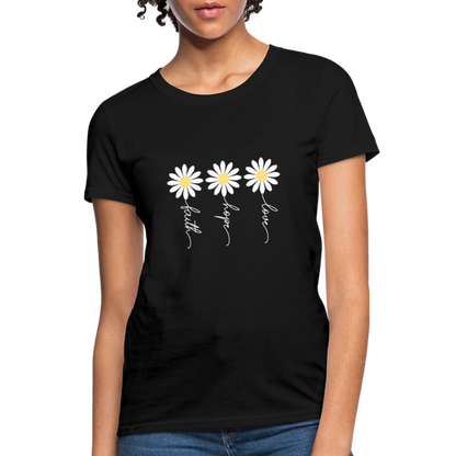 Faith, Hope, Love - floral Women's T-Shirt-2 - black