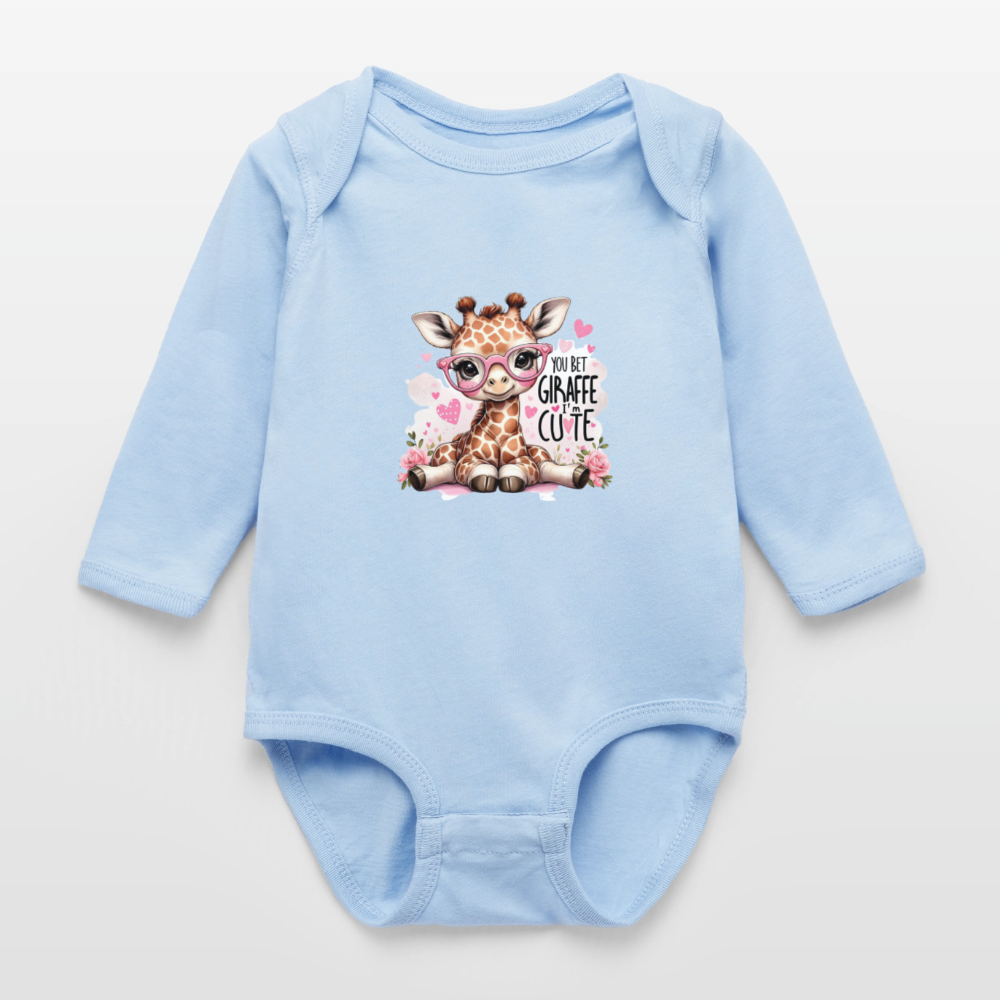 Cute Giraffe - Girl's Long Sleeve Baby Bodysuit - light blue