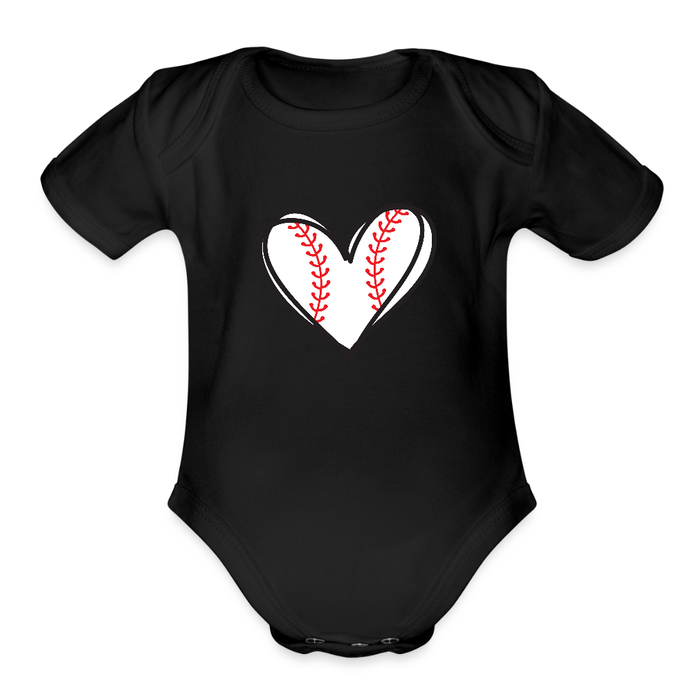 Baseball heart - Short Sleeve Baby Bodysuit - black