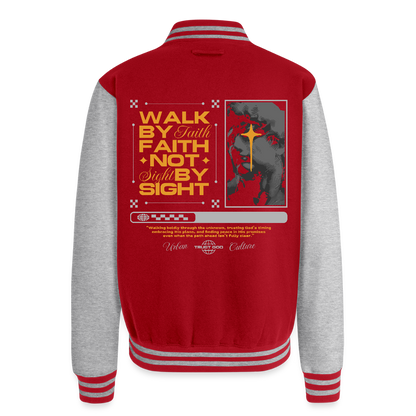 Walk By Faith - letterman Jacket - red/heather grey