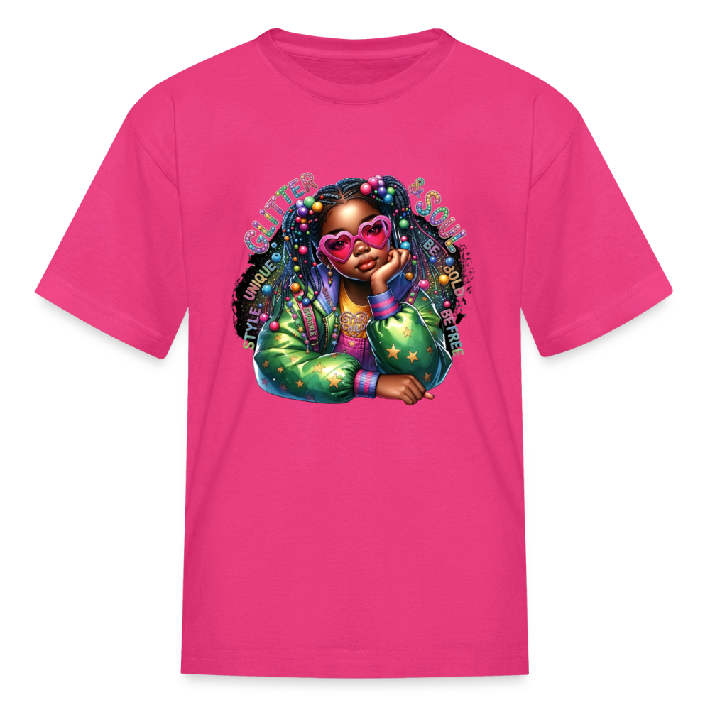 Black Girl Power - Glitter and Soul Kids' T-Shirt - fuchsia