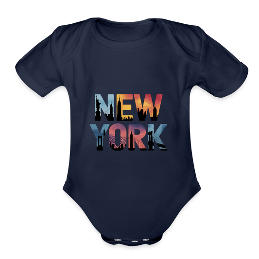 NY Color - Organic Short Sleeve Baby Bodysuit - dark navy
