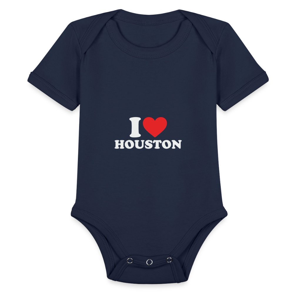 I Love Houston - Short Sleeve Baby Bodysuit - dark navy