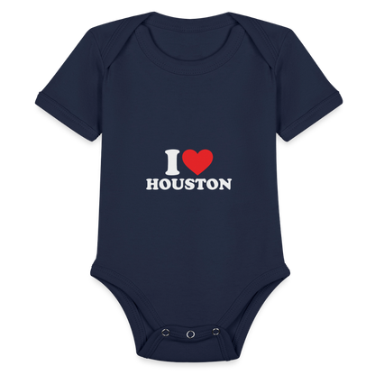I Love Houston - Short Sleeve Baby Bodysuit - dark navy