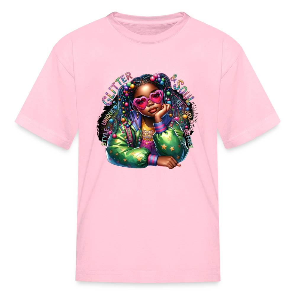Black Girl Power - Glitter and Soul Kids' T-Shirt - pink