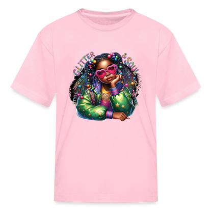 Black Girl Power - Glitter and Soul Kids' T-Shirt - pink