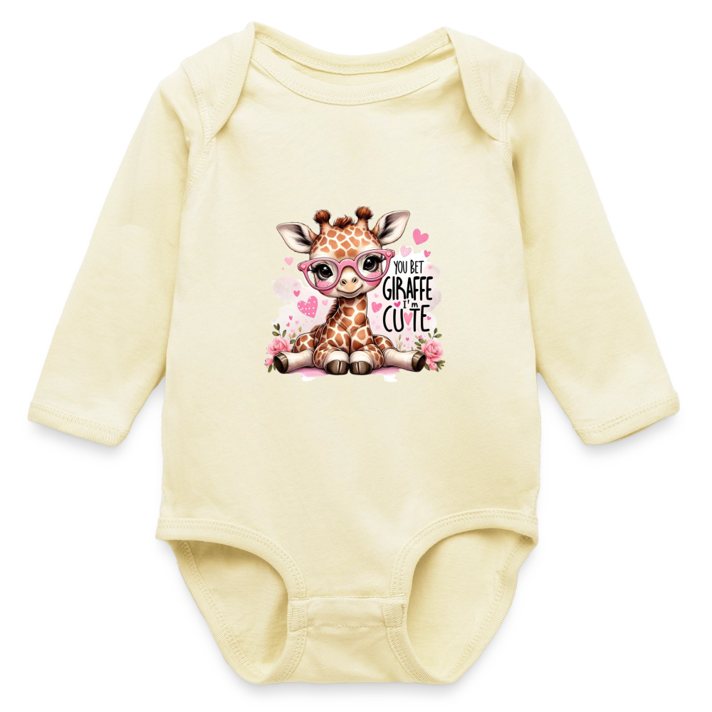 Cute Giraffe - Girl's Long Sleeve Baby Bodysuit - natural