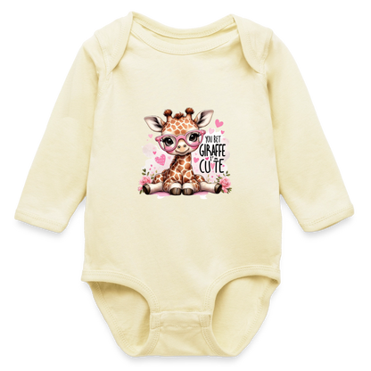 Cute Giraffe - Girl's Long Sleeve Baby Bodysuit - natural