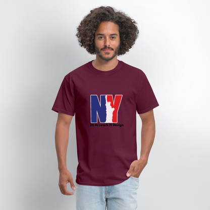 NY - Blue and Red Tee - burgundy