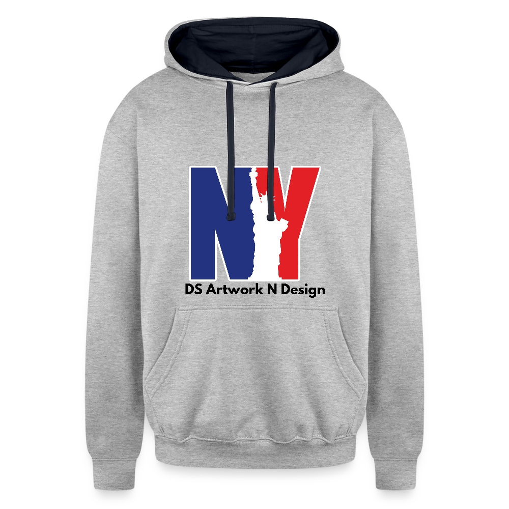 Contrast Hoodie - NEW YORK - heather gray/navy