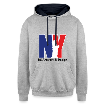 Contrast Hoodie - NEW YORK - heather gray/navy