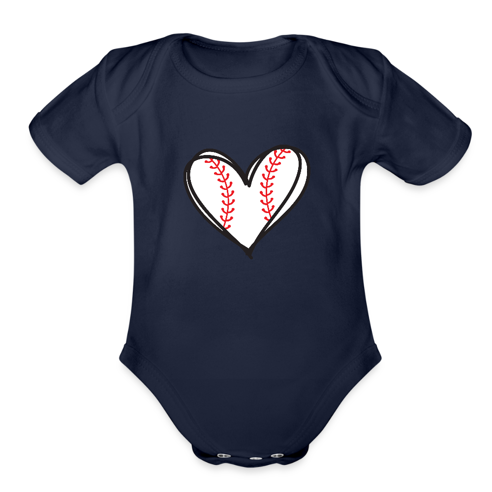 Baseball heart - Short Sleeve Baby Bodysuit - dark navy