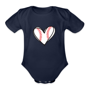 Baseball heart - Short Sleeve Baby Bodysuit - dark navy