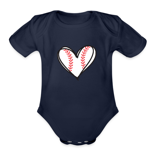 Baseball heart - Short Sleeve Baby Bodysuit - dark navy