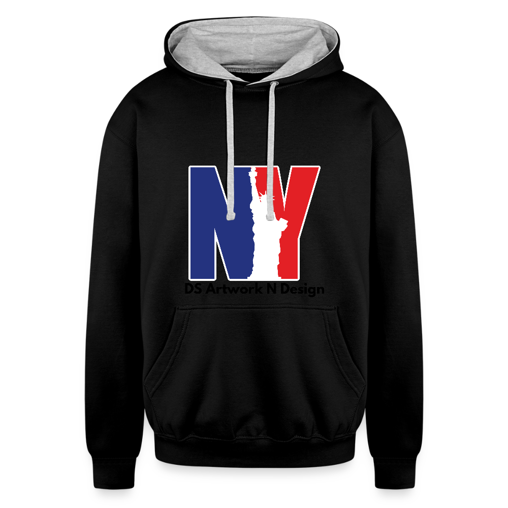 Contrast Hoodie - NEW YORK - black/heather gray