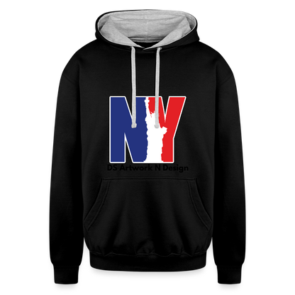 Contrast Hoodie - NEW YORK - black/heather gray
