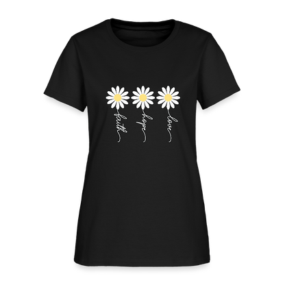 Faith, Hope, Love - floral Women's T-Shirt-2 - black