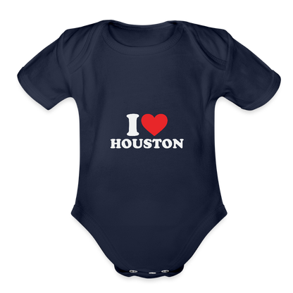 I Love Houston - Short Sleeve Baby Bodysuit - dark navy