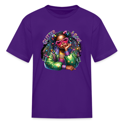 Black Girl Power - Glitter and Soul Kids' T-Shirt - purple