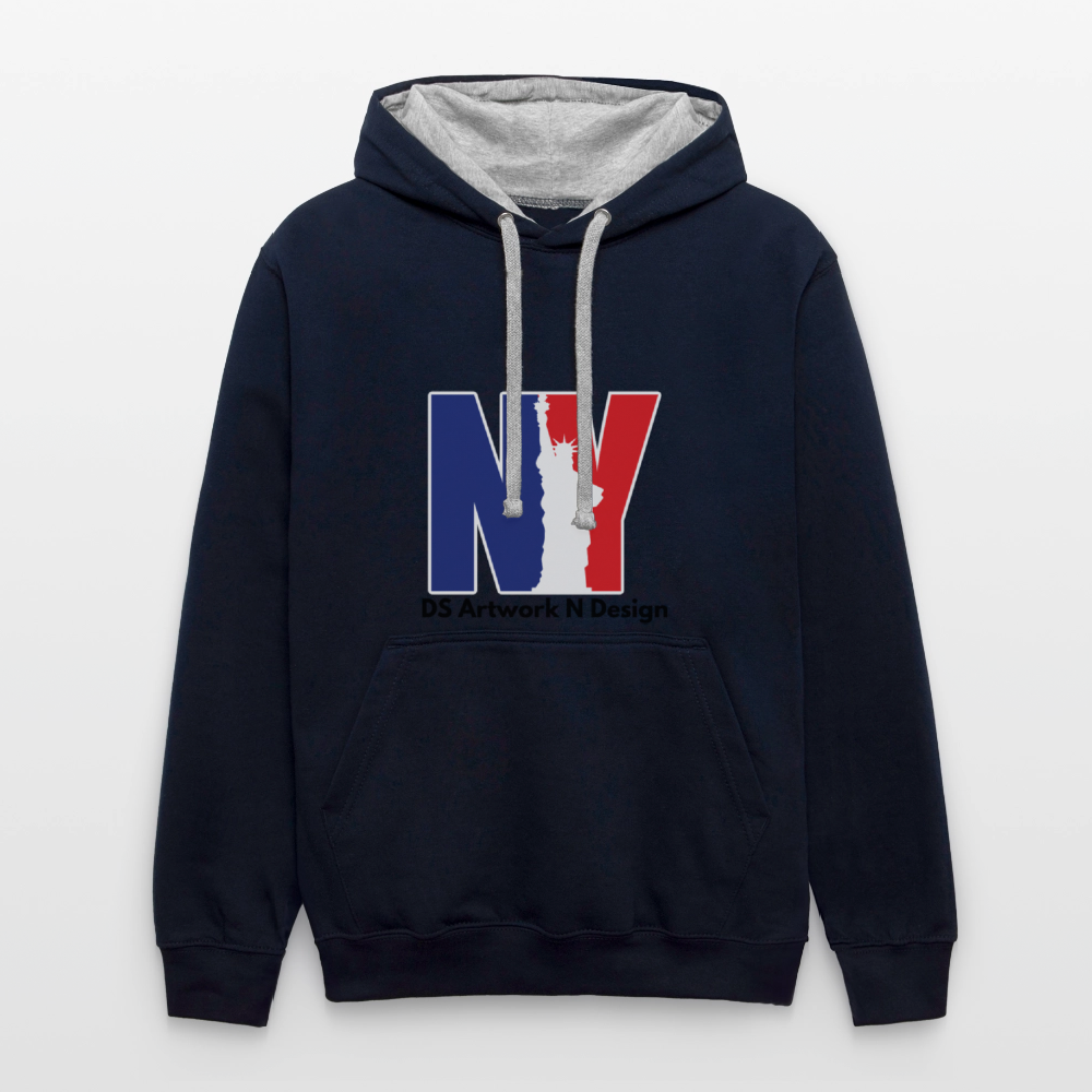 Contrast Hoodie - NEW YORK - navy/heather gray