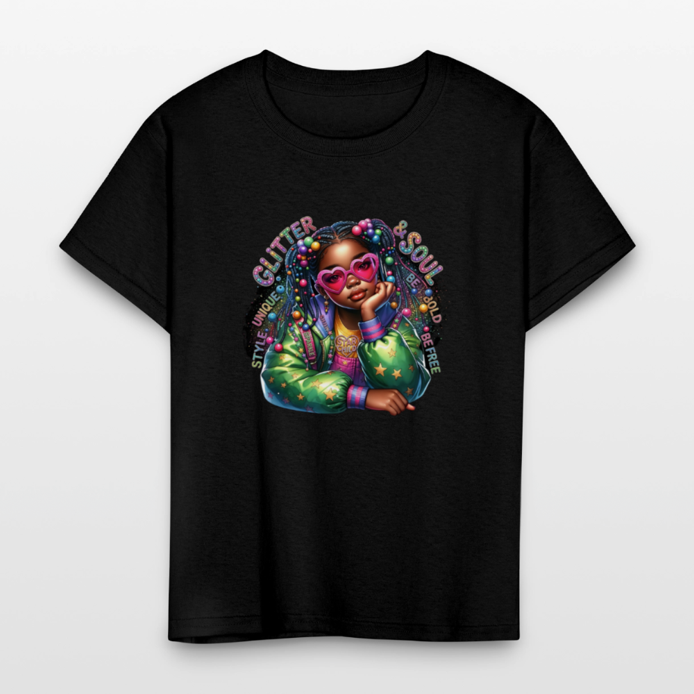 Black Girl Power - Glitter and Soul Kids' T-Shirt - black