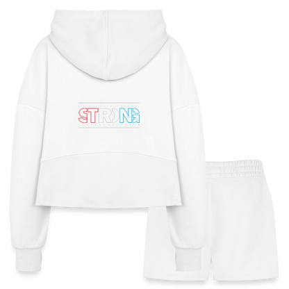 Stay Strong - Cropped Hoodie & Jogger Short Set - white