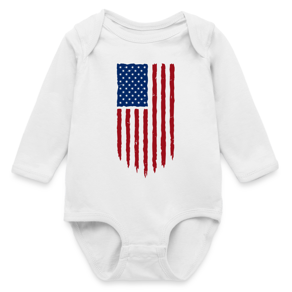USA flag - Organic Long Sleeve Baby Bodysuit - white