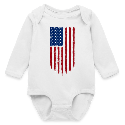 USA flag - Organic Long Sleeve Baby Bodysuit - white