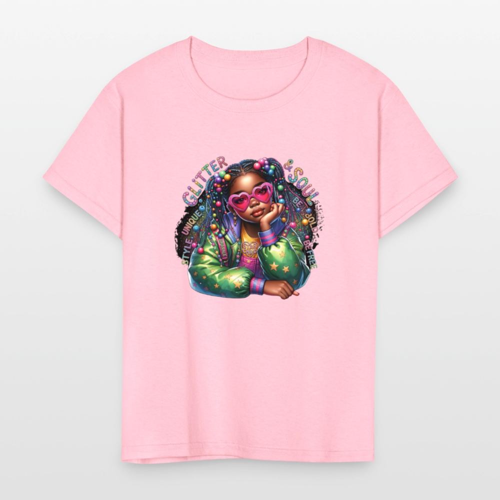 Black Girl Power - Glitter and Soul Kids' T-Shirt - pink