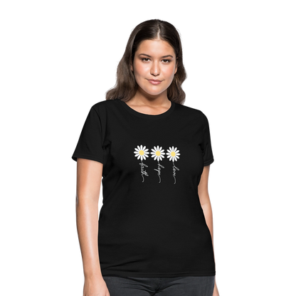 Faith, Hope, Love - floral Women's T-Shirt-2 - black
