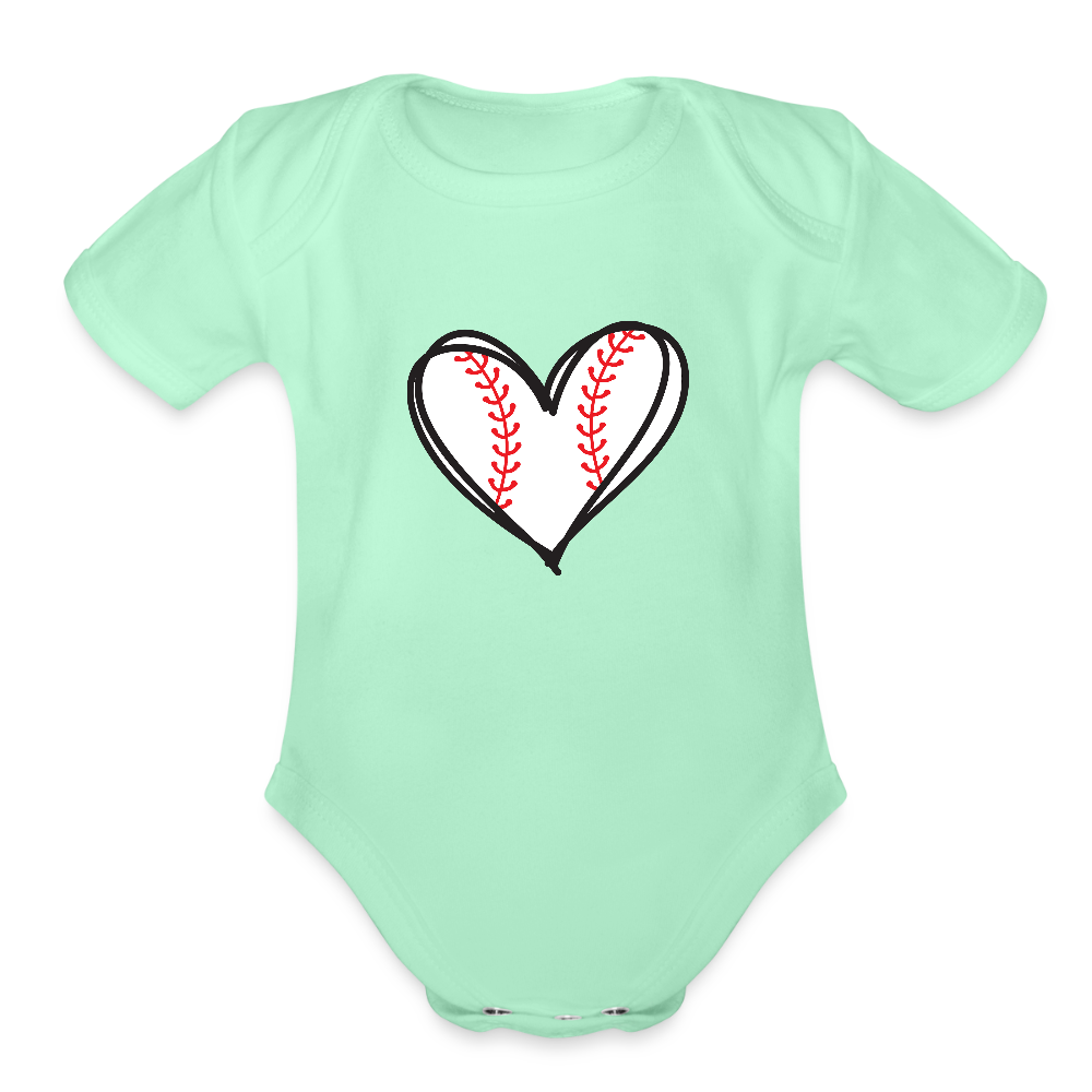 Baseball heart - Short Sleeve Baby Bodysuit - light mint