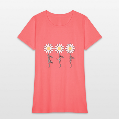 Faith, Hope, Love - floral Women's T-Shirt-2 - coral