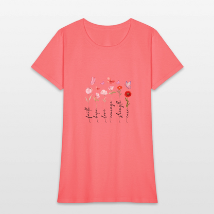 Faith, Hope, Love - Floral Women's T-Shirt - coral