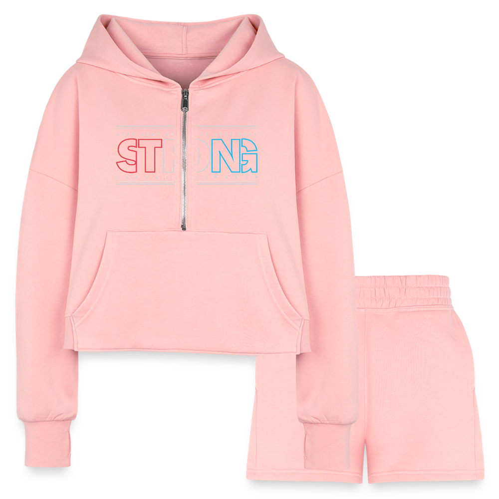 Stay Strong - Cropped Hoodie & Jogger Short Set - light pink