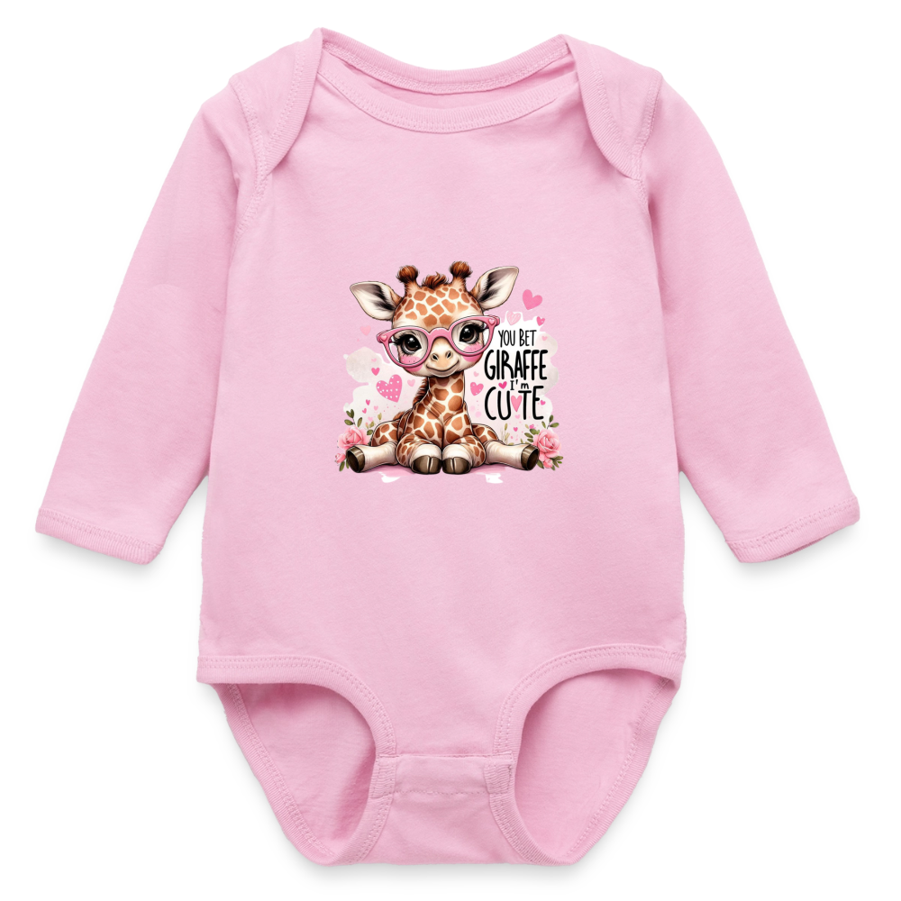 Cute Giraffe - Girl's Long Sleeve Baby Bodysuit - light pink