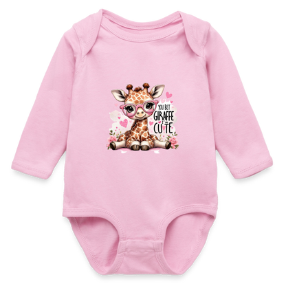Cute Giraffe - Girl's Long Sleeve Baby Bodysuit - light pink