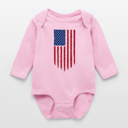 USA flag - Organic Long Sleeve Baby Bodysuit - light pink