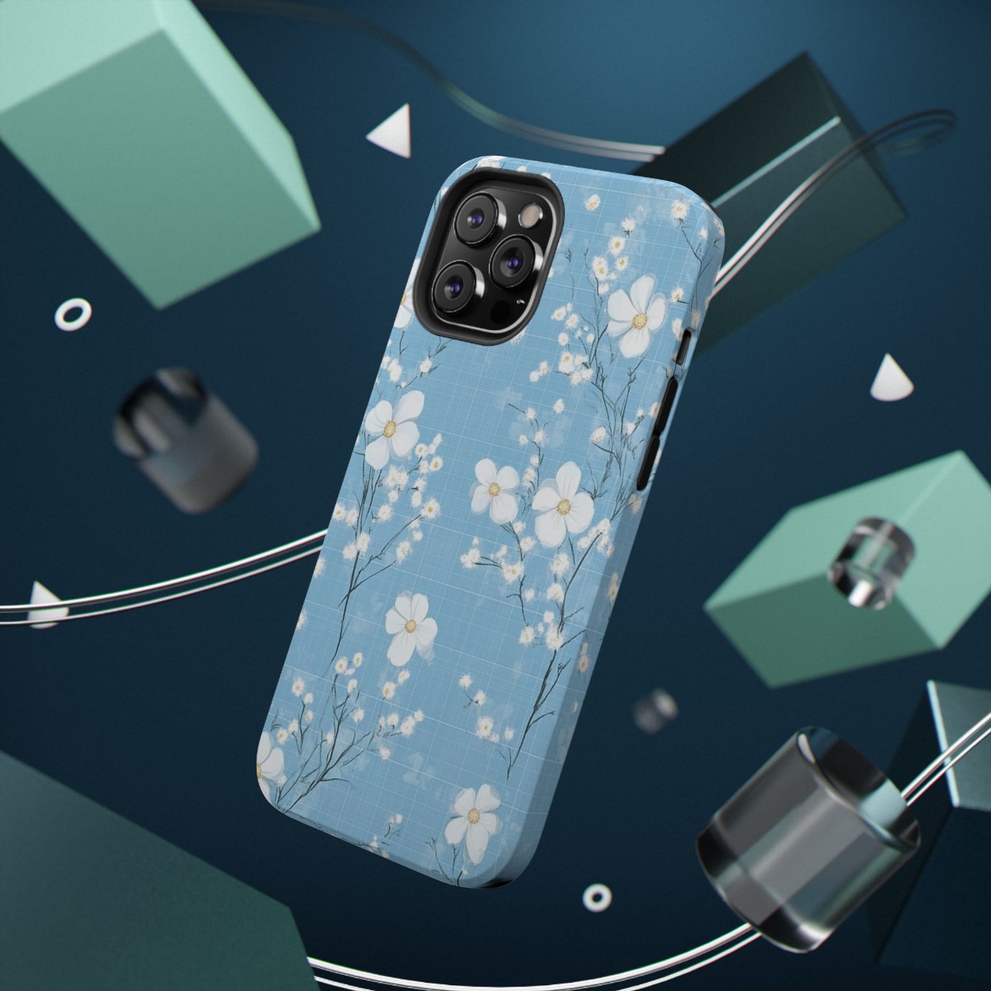 Powder Blue Floral Impact-Resistant Phone Case