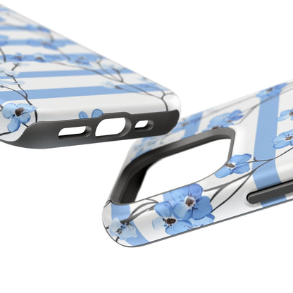 Blue stripe Floral Impact-Resistant Phone Case
