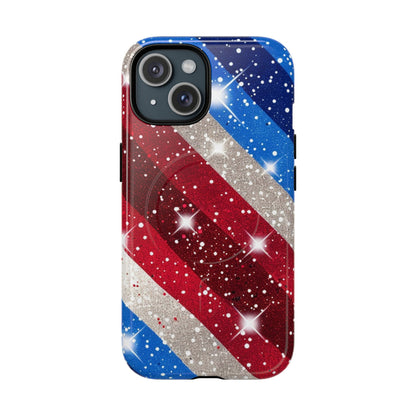 Glittery Patriotic Phone Case -Tough Magnetic iPhone Cover