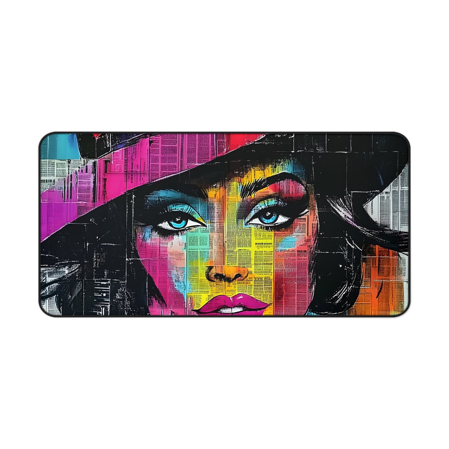 Colorful Pop Art Woman Desk Mat — Vibrant Femme Face Mousepad 10