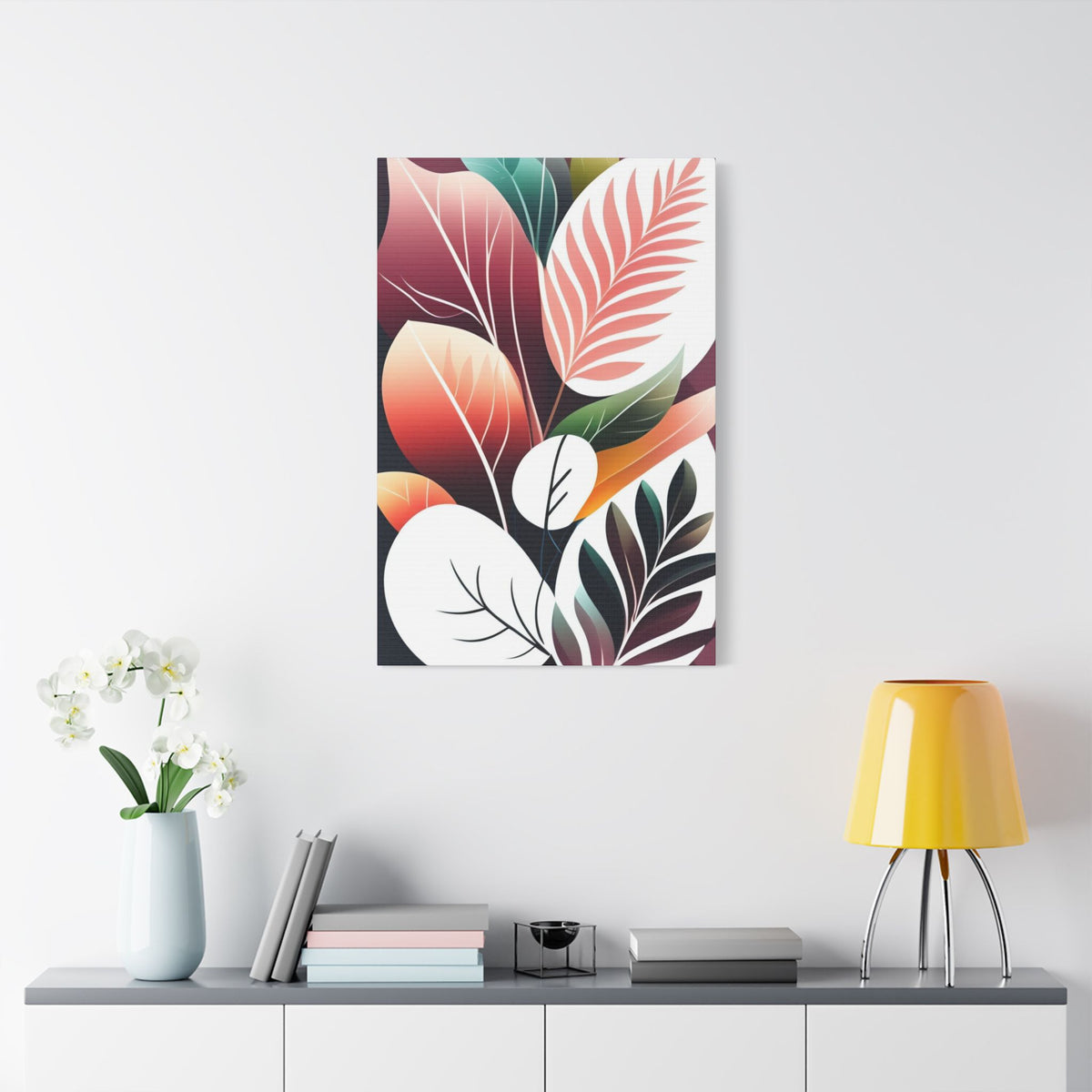 Botanical Leaves Art – Modern Abstract Floral Satin Canvas