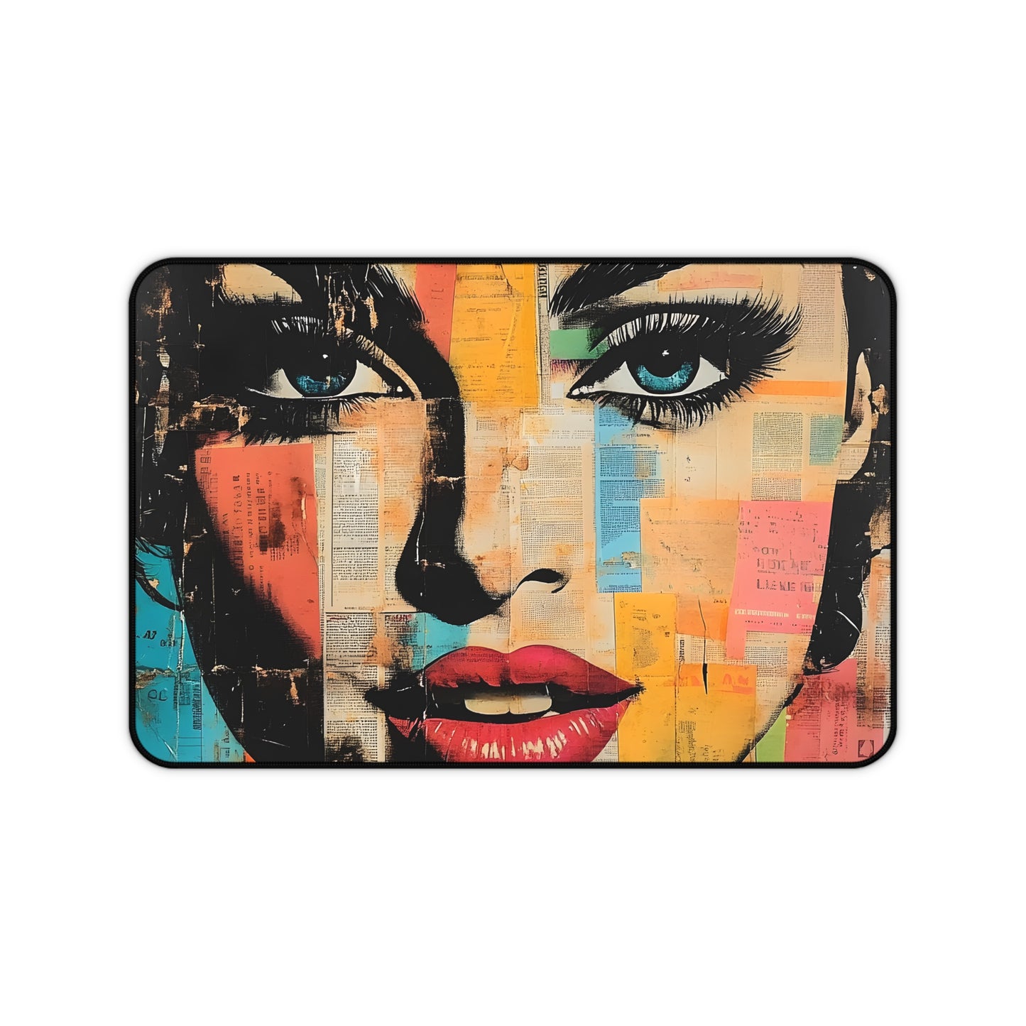Retro Pop Art Face Desk Mat — Colorful Collage Mouse Pad 9