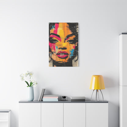 Pop Art Woman Canvas Print — Bold Colorful Portrait Matte Stretched Wall Art