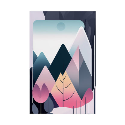 Mountain Sunrise Rolled Poster — Pink Pastel Abstract Landscape Wall Art
