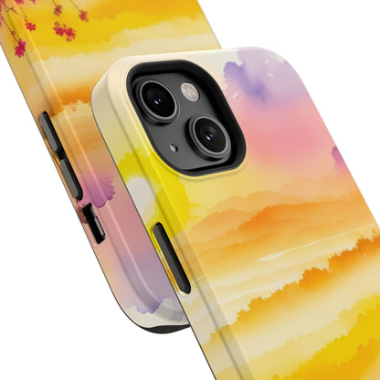 Scenic Landscape IPhone Case - Floral Sunset Design